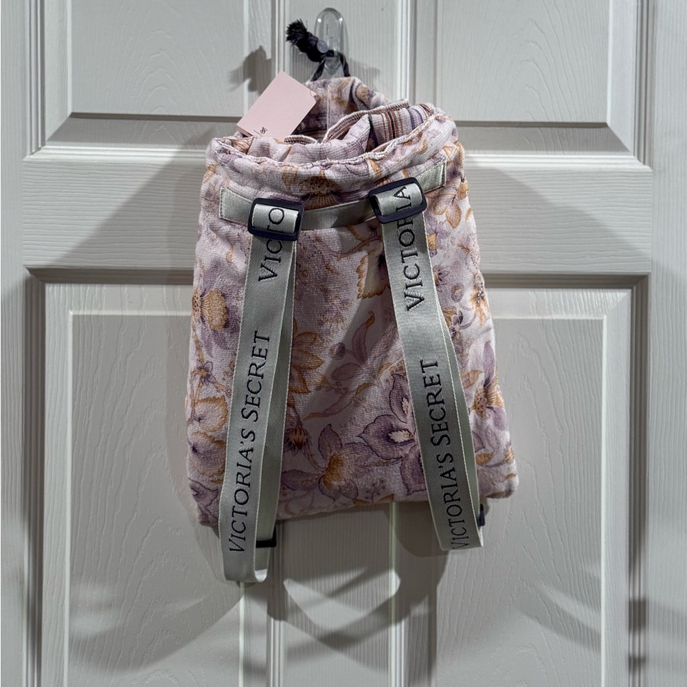 Victoria's Secret Floral 2-in-1 Towel Backpack - Lavender, Gold and Beige